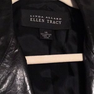 EUC, ELLEN TRACY,Size 14,Black Leather Blazer,1 front button closure,top pocket
